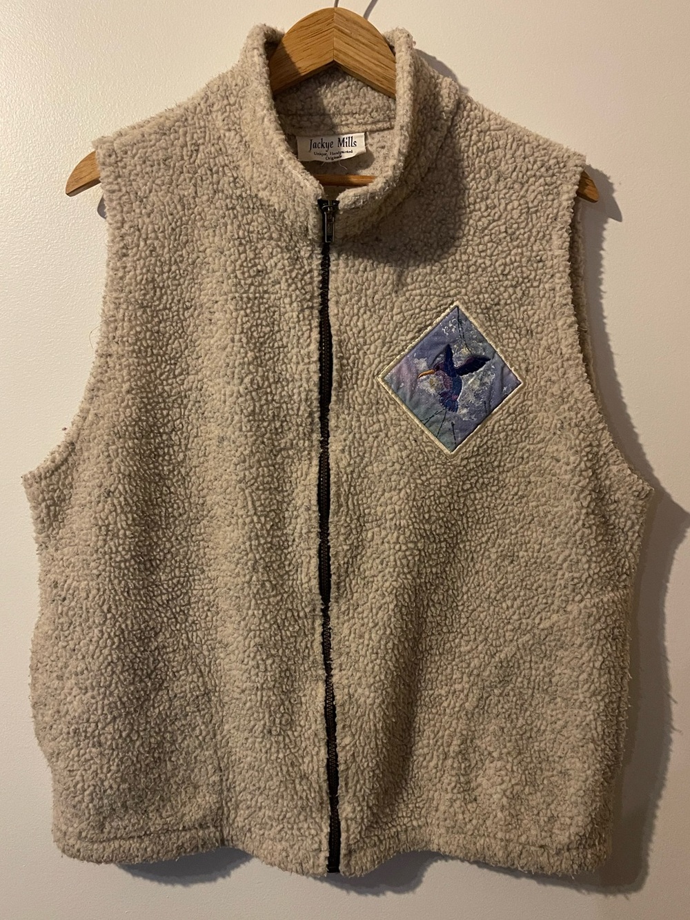 Jackye Mills Handpainted Original Hummingbird Fleece Zip Vest Womens XL